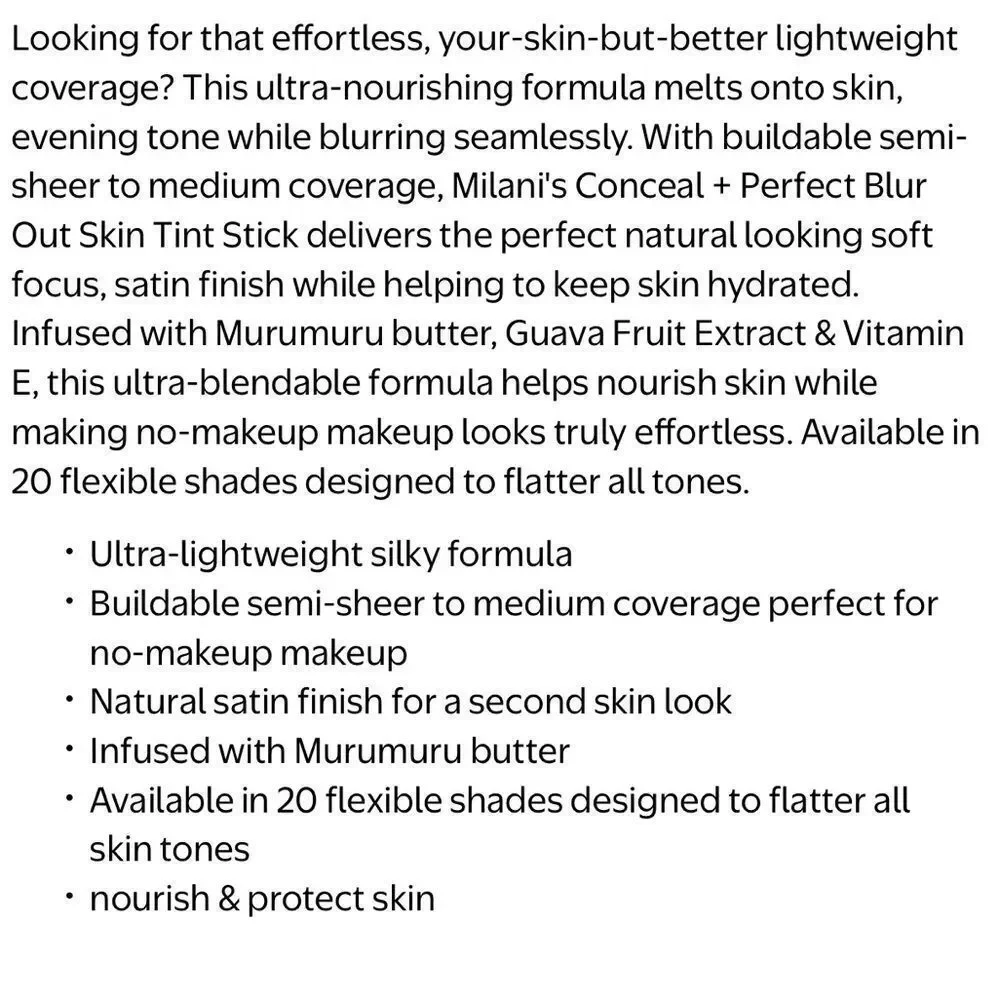 🦋 Milani Shade 5 Conceal + Perfect Skin Tint Stick Blur Out Tinted Moisturizer